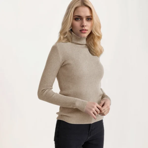 Women's Fashion Casual Solid Color Versatile Knitted High Neck Pullover Sweater - Image 40