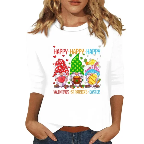 Women's Plus Size Tops Easter Fashion 3/4 Sleeve Casual Basic Printed Pullover - Image 34