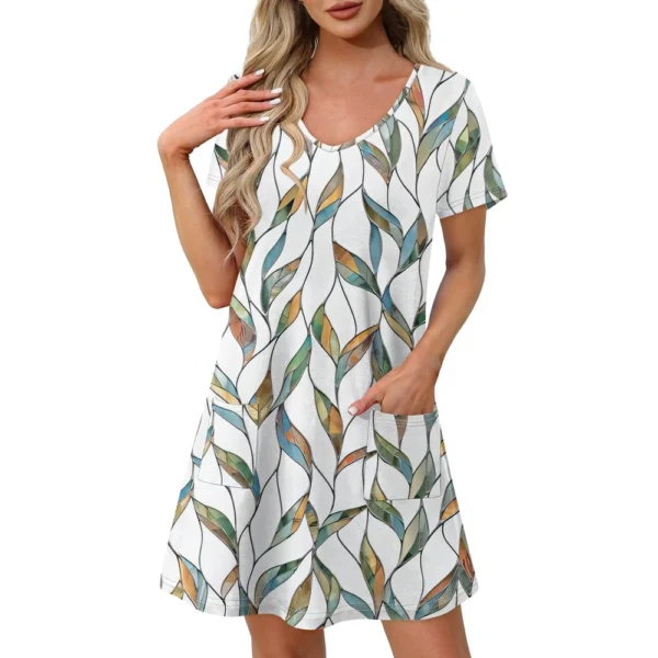 Ladies' Casual And Fashionable V-neck Short Sleeve Printing Mid Length Dress - Image 23