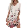 Women's Casual And Fashionable V-neck Short Sleeve Printing Mid Length Dress - Image 8