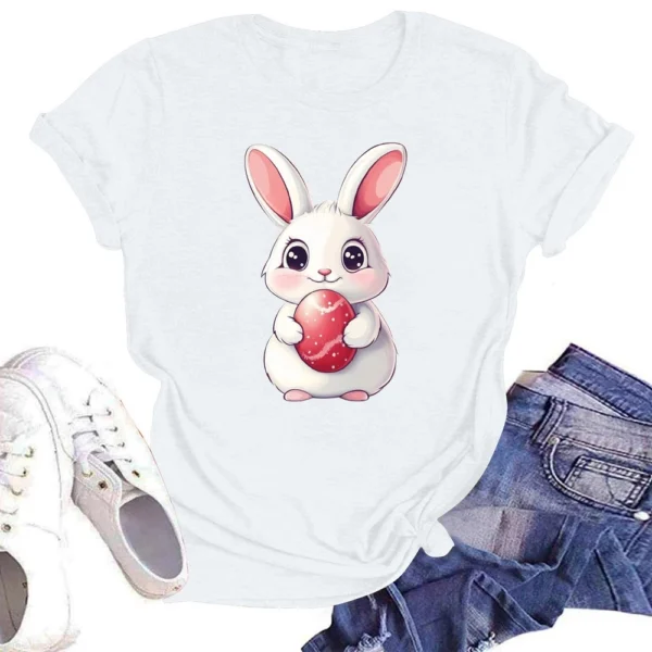 Happy Easter Women's Fashion Printed Round Neck Short Sleeve T-Shirt Pullover - Image 31