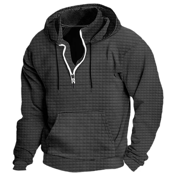 Men's Fashion Checkered Stand-up Collar Zipper Hooded Sweatshirt - Image 5