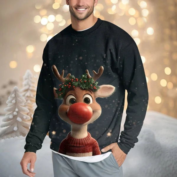 Men's Casual Fashion Comfortable Christmas Deer Printed Round Neck Pullover - Image 22