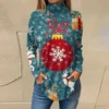 Women's Casual Pullover High Neck Christmas Long Sleeve Printed Fashion T-Shirt - Image 28