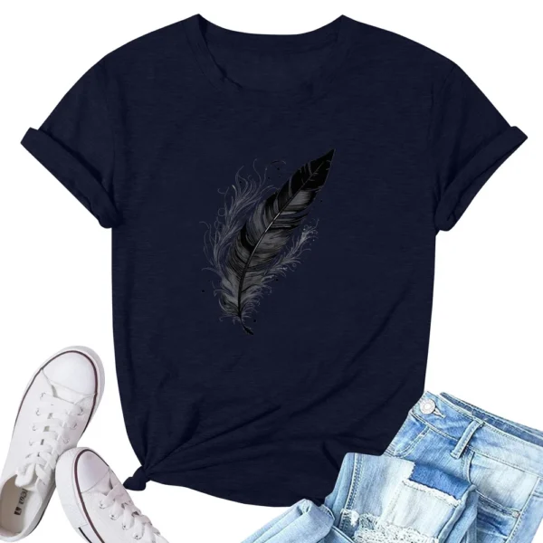 Women's Fashion Printed Casual Pleated Round Short Sleeve T-Shirt Top - Image 22