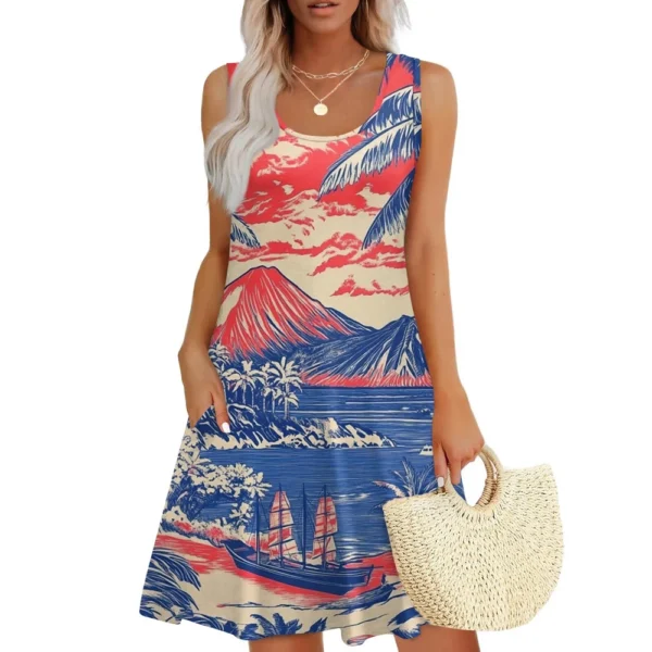 Women's Casual Fashion U-neck Sleeveless Print Dress - Image 19