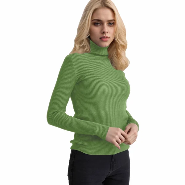 Women's Fashion Casual Solid Color Versatile Knitted High Neck Pullover Sweater - Image 32