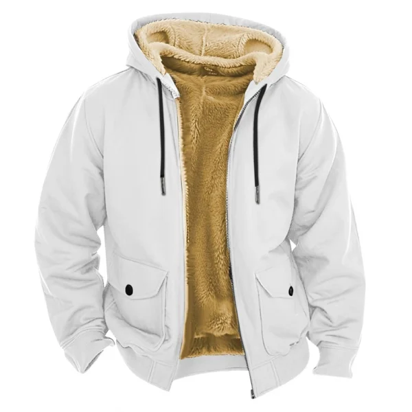 Men's Casual Zippered Pocket Hooded Jacket Men's Solid Color Fashion Warm Jacket - Image 7