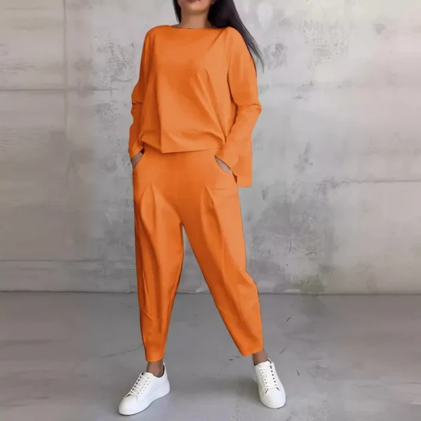 Women's Solid Color Crew Neck Long Sleeve Suit Women's - Image 4