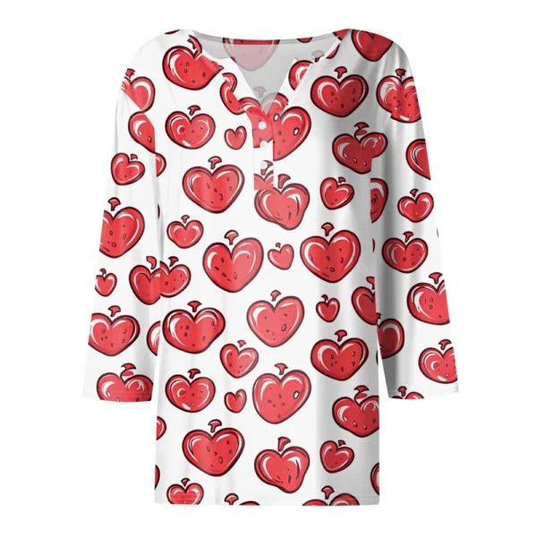 Women's T Shirt Tee Valentine's Day Print Button 3/4 Sleeve Daily Weekend - Image 12