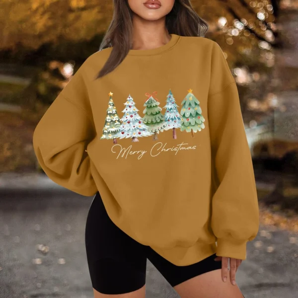 Women's Casual Fashion Long Sleeve Christmas Print Round Neck Sweatshirt Top - Image 21