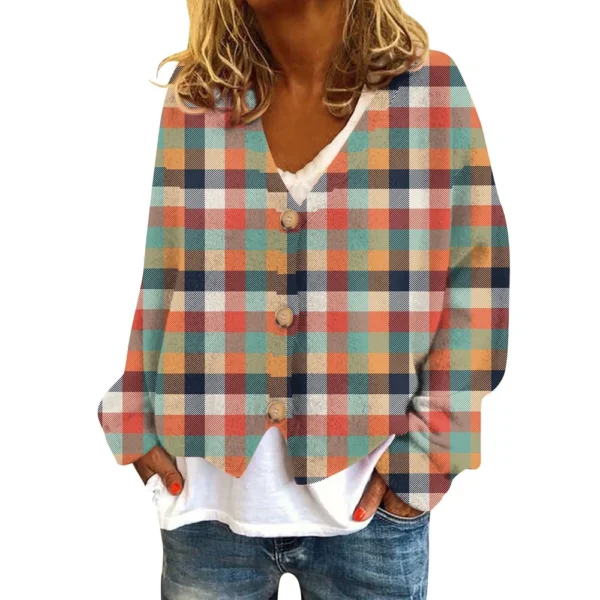 Women's Fashion Short Jacket Casual  Plaid Print Single Breasted Plush Top ﻿ - Image 35