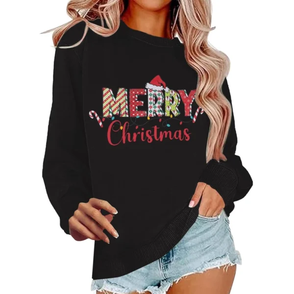 Women's Casual Loose Solid Color Easter Print Round Neck Long Sleeve Hoodie - Image 14
