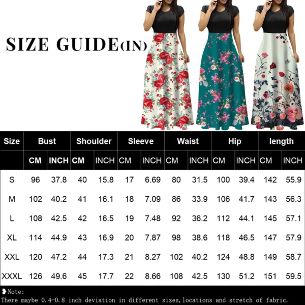 Women's Fashion Casual Loose Printed Round Neck Short Sleeve Long Dresses - Image 11