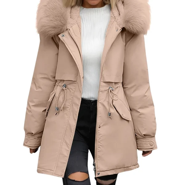Women's Casual Warm Versatile Large Collar Solid Color Thickened Cotton Coat - Image 6
