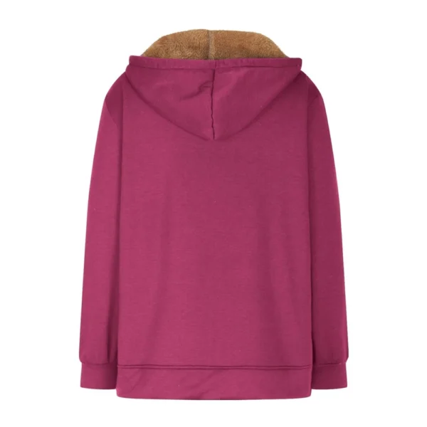 Lined Jacket Women Flannel Winter Warm Fleece Zip Up Hooded With Side Pockets - Image 11