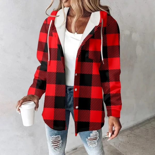 Fleece Hoodies For Women Warm Print Sweatshirt Button Lined Drawstring Hooded - Image 22