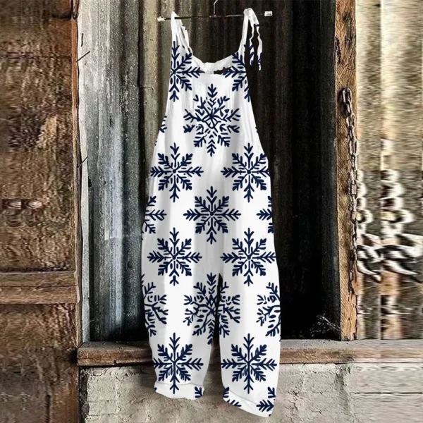 Women's Loose Print Casual Christmas Vintage Jumpsuit Shoulder Strap - Image 13