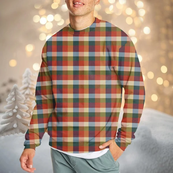 Men's Casual Fashion Comfortable Plaid Round Neck Pullover Sweatshirt Sweatshirt - Image 31