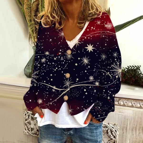 Women's Fashion Short Coat Casual Long Sleeve Printed Single Breasted Plush Top - Image 24