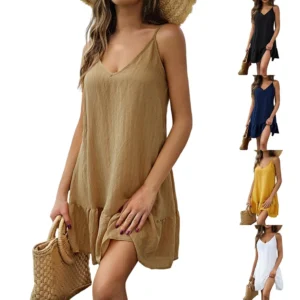 Women's Dress Sleeveless V-neck Loose Casual Temperament Sexy Solid Color