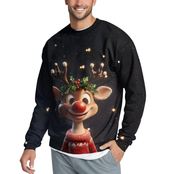 Men's Casual Fashion Comfortable Christmas Deer Printed Round Neck Pullover - Image 6