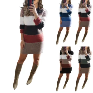 Sexy Women's Knit Sweater Long Sleeve Package Hips Party  Dress