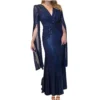 Women's Fashionable Solid Color V Neck Sequin Sexy Evening Dress Party Long - Image 17
