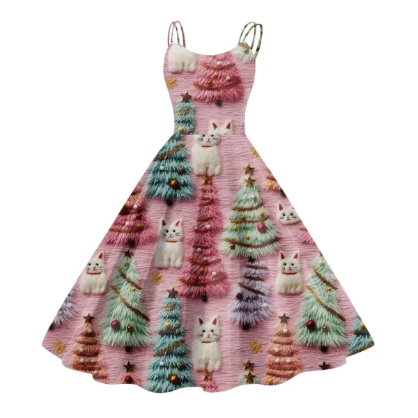 Women's Fashion Christmas Printed Sexy Strapless Gothic Cocktail Dress Punk, - Image 10