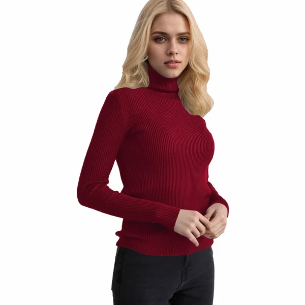 Women's Fashion Casual Solid Color Versatile Knitted High Neck Pullover Sweater - Image 68