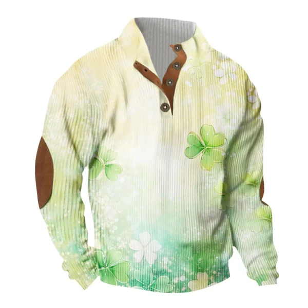 Knit Printed 3 Button - Corduroy Men's Standing Collar Pocket Sweatshirt - Image 17