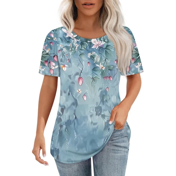 Women's Casual Fashion Printed Loose Daily Round Neck Short Sleeved T-Shirt - Image 17