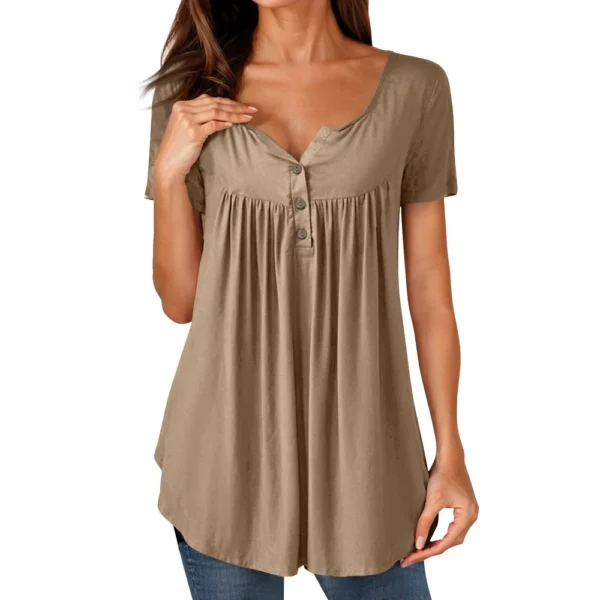 Women Tunic Tops Dressy Casual Summer Short Sleeve Shirts Loose Fit Pleated - Image 7