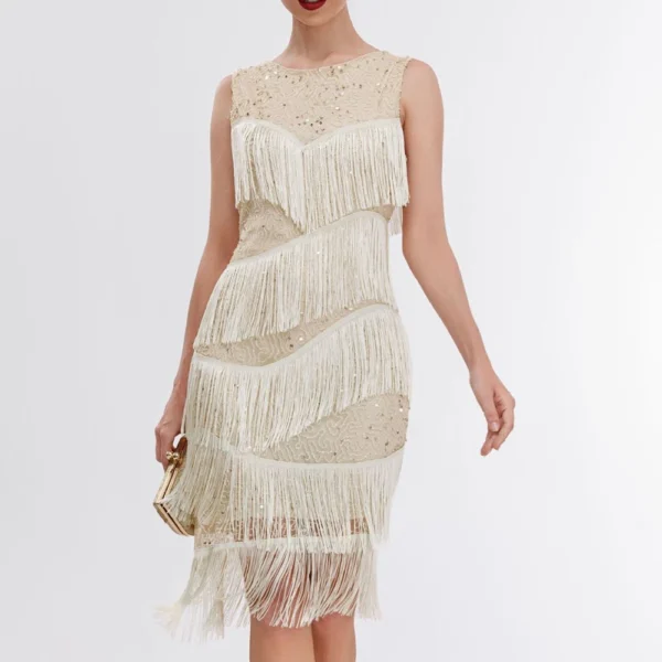 Women's Casual Sequin Bead Tassel Vest Sleeveless Evening Dress Sleeveless Dress - Image 11