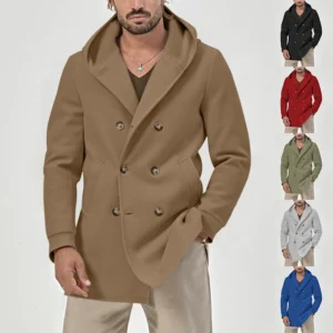 Men's trench coat long lapel hood casual trench coat