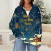 Women's Casual Half Zipper Lapel Christmas Printed Pullover Top Side Slit - Image 33
