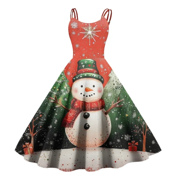 Women's Casual Fashion Christmas Print Sexy Off Shoulder Punk Retro Dress Retro - Image 2
