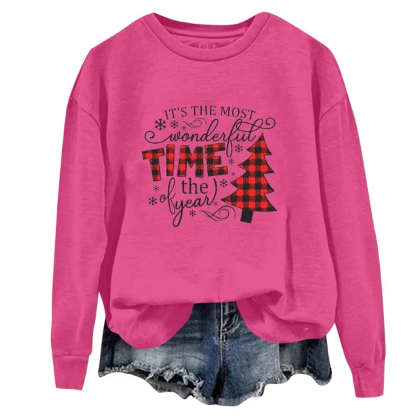 Women's Fashion Casual Round Neck Loose Long Sleeve Solid Color Sweatshirt - Image 6