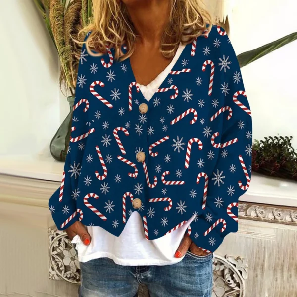 Women's Fashion Short Coat Casual Long Sleeve Printed Single Breasted Plush Top - Image 28