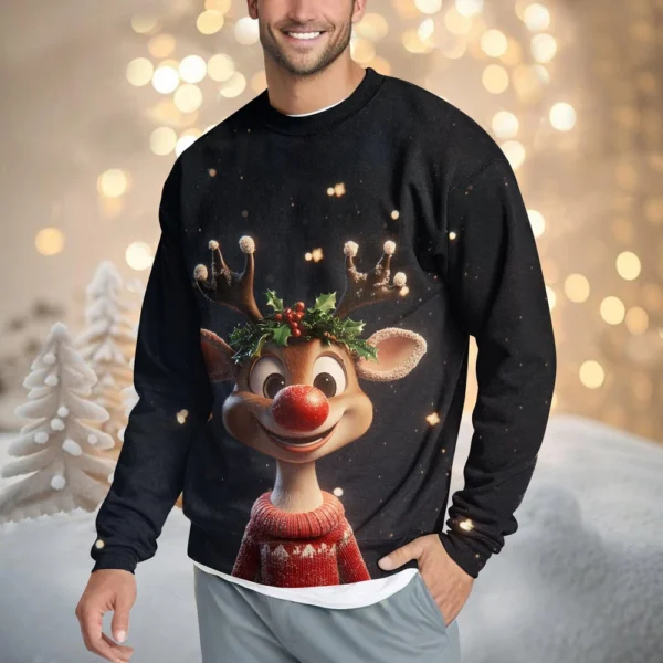 Men's Casual Fashion Comfortable Christmas Deer Printed Round Neck Pullover - Image 34