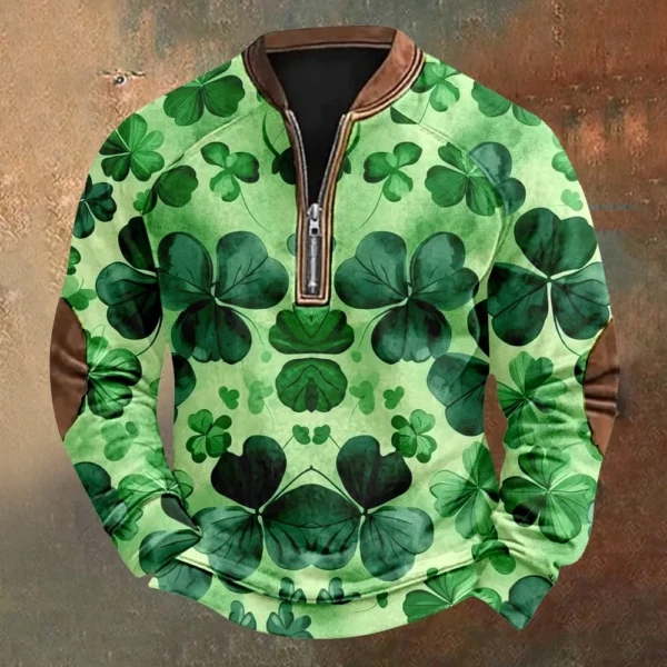 Men's St. Patrick's Day Vintage Casual Zip Sweatshirt Outdoor Casual Top - Image 34