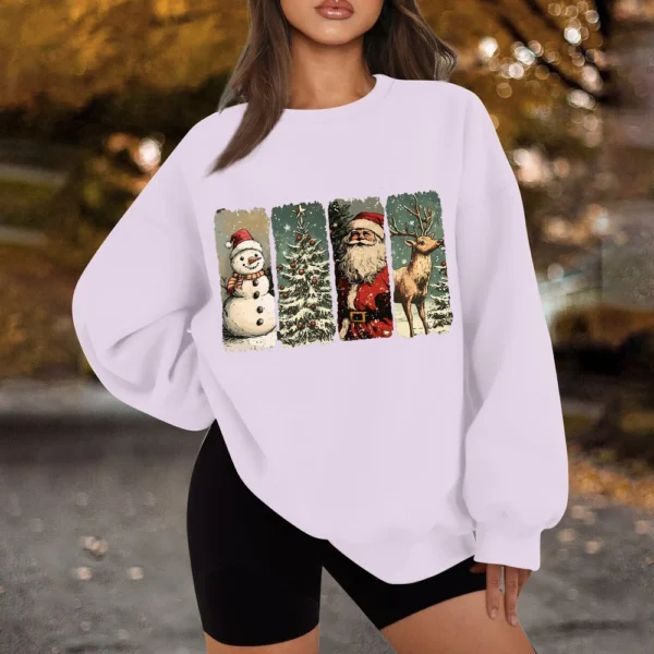 Women's Casual Fashion Long Sleeve Christmas Print Round Neck Sweatshirt Top - Image 31