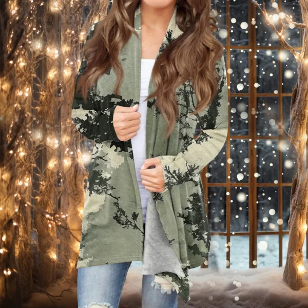 Women's Fashion Casual Christmas Print Medium Length Cardigan Jacket Coat - Image 13