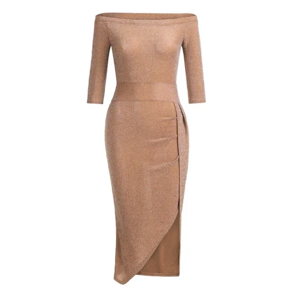 Women's Fashion Sexy Strapless High Slit Tight Dress Half Sleeve Dress - Image 10