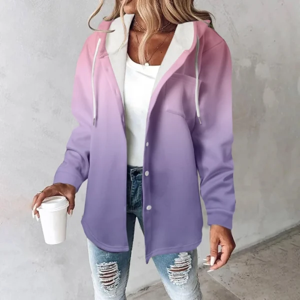 Fleece Hoodies For Women Warm Print Sweatshirt Button Lined Drawstring Hooded - Image 24