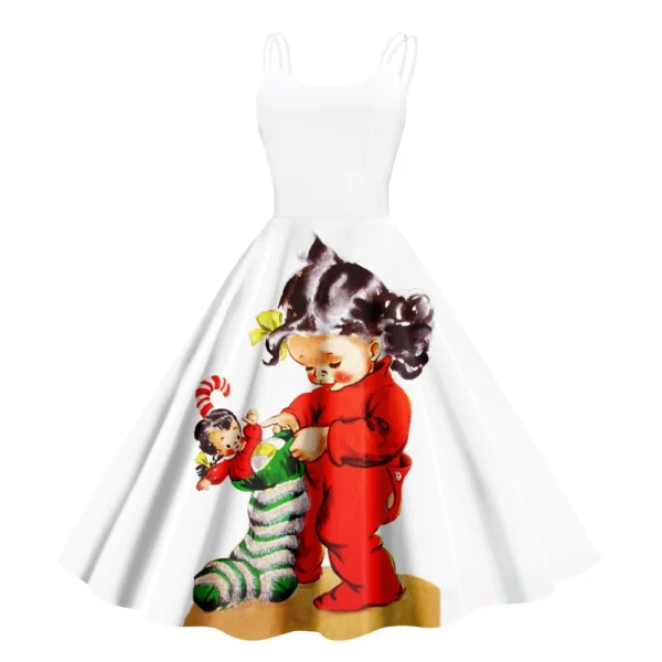 Christmas ladies casual fashion flower print sexy off shoulder punk retro skirt - Image 5