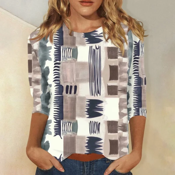 3/4 Sleeve Tops For Women T-Shirt Casual  Print Tops T Shirt Round Neck - Image 31