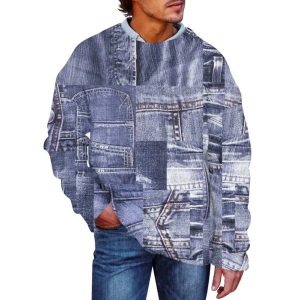 Men'S Printed Synthetic Sweater Round Neck Sportswear Loose Long Sleeved Top - Image 4