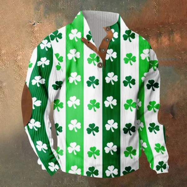 Knit Printed 3 Button - Corduroy Men's Standing Collar Pocket Sweatshirt - Image 31