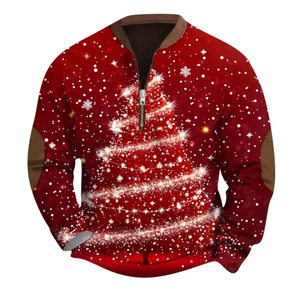 Men's Fashion Casual Half Zipper Neck Loose Long Sleeve Christmas Printed - Image 12